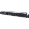 19 1.5U Rackmount 7-Way Power Strip - German Type, With Surge Protection, 3m Power Cord (Euro 2-pin plug)