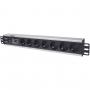 19 1.5U Rackmount 7-Way Power Strip - German Type, With Surge Protection, 3m Power Cord (Euro 2-pin plug)