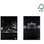 Caiet cu spirala, A4, 70 file, 70gsm, coperta carton 300gsm, design cities by night - dictando