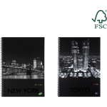 Caiet cu spirala, A4, 70 file, 70gsm, coperta carton 300gsm, design cities by night - matematica