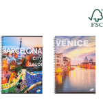 Caiet cu spirala, A4, 70 file, 70gsm, coperta carton 300gsm, design cities of the world - matematica