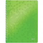 Caiet de birou LEITZ WOW, PP, FSC, reciclabil, A4, 80 coli, cu spira, dictando, verde