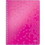 Caiet de birou LEITZ WOW, PP, FSC, reciclabil, A4, 80 coli, cu spira, matematica, roz