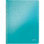 Caiet de birou LEITZ WOW, PP, FSC, reciclabil, A4, 80 coli, cu spira, matematica, turcoaz