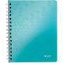 Caiet de birou LEITZ WOW, PP, FSC, reciclabil, A5, 80 coli, cu spira, dictando, turcoaz