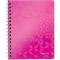 Caiet de birou LEITZ WOW, PP, FSC, reciclabil, A5, 80 coli, cu spira, matematica, roz