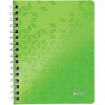 Caiet de birou LEITZ WOW, PP, FSC, reciclabil, A5, 80 coli, cu spira, matematica, verde