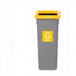 Cos plastic reciclare selectiva, capacitate 20l, PLAFOR Fit - gri cu capac galben - plastic