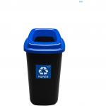 Cos plastic reciclare selectiva, capacitate 28l, PLAFOR Sort - negru cu capac albastru - hartie