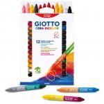 Creioane cerate din plastic, cu 2 capete, 12 culori/cutie, GIOTTO Cera Bicolor