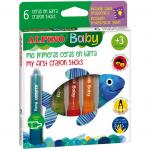 Creioane cerate, in suport de plastic, 6 culori/set, ALPINO Baby Sticks