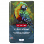 Creioane colorate Derwent Professional Chromaflow, cutie metalica, 12 buc/set