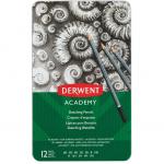 Creioane Grafit 6B-5H DERWENT Academy, cutie metalica, 12 buc/set, negru