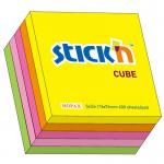Cub notes autoadeziv 76 x 76 mm, 400 file, Stick`n - 5 culori fluorescente