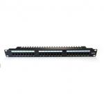 Patch panel 19 24 porty, kat.5e, U/UTP, 1U, wspornik kablowy, czarny (kompletny)