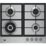 Plita incorporabila Beko HIAW64225SX, gaz, 4 arzatoare, gratar fonta, arzator wok, inox