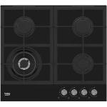 Plita incorporabila Beko HILW64225S, alimentare gaz, 4 zone de gatit, wok, 2 gratare din fonta, 60 cm, negru