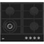 Plita incorporabila Beko HILW64225S, alimentare gaz, 4 zone de gatit, wok, 2 gratare din fonta, 60 cm, negru