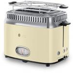 Prajitor de paine Russell Hobbs Retro Vintage Cream 21682-56, 1200 W, 2 felii, Prajire rapida, Gratar pentru chifle, Crem/Inox