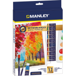 Set tempera acrilica Manley, rezistente la apa, 2 pensule+paleta incluse - 12 culori/set