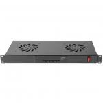 Ventilation panel horizontal 1U LCD with thermostat for cabinets, 19 inches, 2 fans, 230V, black